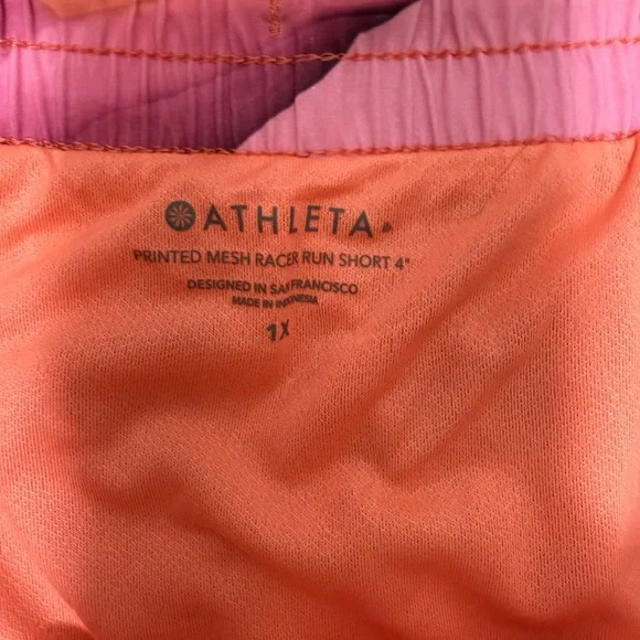 NWT Athleta printed mesh racer run shorts 4” in orange and pink size 1X - Picture 8 of 10